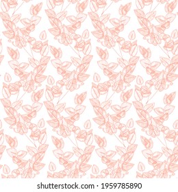 Elegant and delicate seamless vector pattern with tree branches with leaves in watercolor style