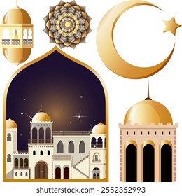 Elegant depiction of Islamic architecture and symbols