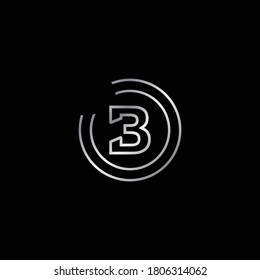 Elegant Design Of B Alphabet . Silver Enclosure Logo Design For Letter B. Uppercase Letter B Is Enclosed In Two Circle. Modern And Unique Logo Design For Letter B.