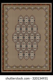 Elegant design beige carpet with a geometric pattern in the middle 