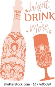 Elegant design of bottle wine and glass champagne. Vector