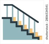 Elegant design of comic styled standalone stairs staircase color drawing