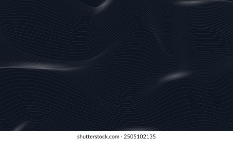 Elegant design of dark blue background with light wavy lines that resemble topographic lines or sound waves - vector illustration