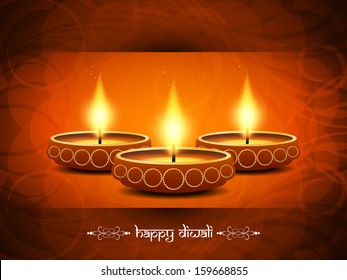 elegant design for diwali festival with beautiful lamps on brown color floral background.