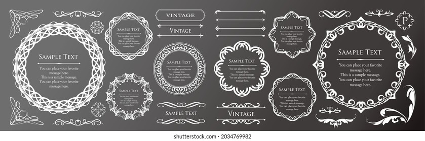 Elegant design element set. Antique frame design and lines. Luxury decorative design.