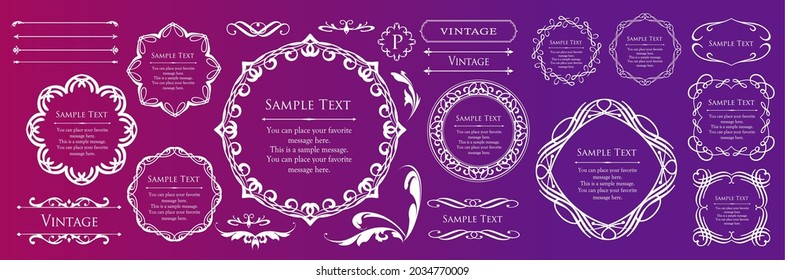 Elegant design element set. Antique frame design and lines. Luxury decorative design.