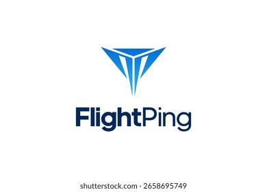 Diseño elegante con un logotipo azul geométrico de la marca FlightPing, que simboliza la precisión y la conectividad de la aviación. Es adecuado para empresas relacionadas con la tecnología, los viajes o las aerolíneas.