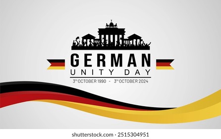 Elegante Gestaltung des deutschen Tages der Einheit 3. Oktober 2024 Banner mit fröhlichen Menschen feiern die Wiedervereinigung Deutschlands. Hintergrund, Vorlage, Poster und Vektorgrafik der deutschen Flagge. 