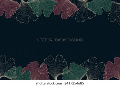 elegant design with ginkgo leaves thin outline border