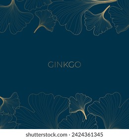 elegant design with ginkgo leaves thin outline. vector golden border frame 