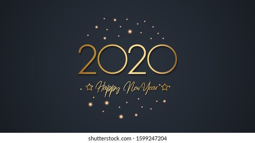 Elegant design happy new year 2020 banner background. Holiday vector illustration of golden metallic numbers 2020