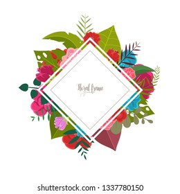 Elegant design illustration of floral frame template with text inside 