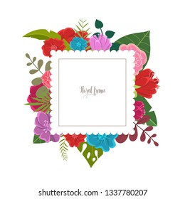 Elegant design illustration of floral frame template with text inside 