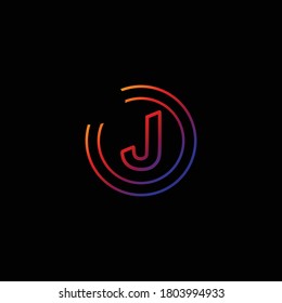 Diseño elegante de J Alphabet .Diseño del logotipo del gabinete gradiente de color púrpura y rosado para la letra J.Letra mayúscula J se adjunta en dos círculos.Diseño de logotipo creativo y único para la letra J.