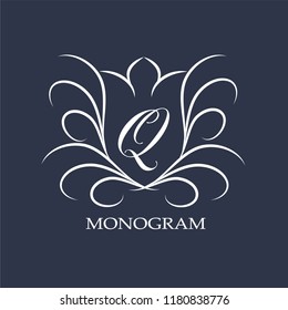 An elegant design monogram template for the letter Q. Vector illustration on a dark blue background.