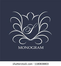 An elegant design monogram template for the letter S. Vector illustration on a dark blue background.