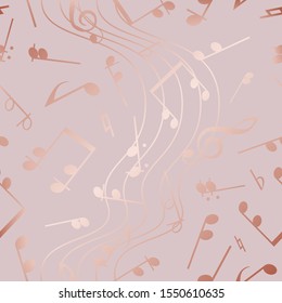 Elegant design musical notes. Seamless pattern. Notes on solid background golden glitter marble imitation rose gold. Beautiful music backdrop. Delicate pattern. Musical notes. Modern stylish texture