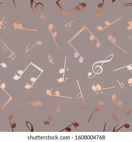 Elegant design musical notes. Seamless pattern. Beautiful music backdrop. Delicate pattern. Background golden glitter marble. Musical notes. Stylish texture for design prints, wallpapers, gift wrappin