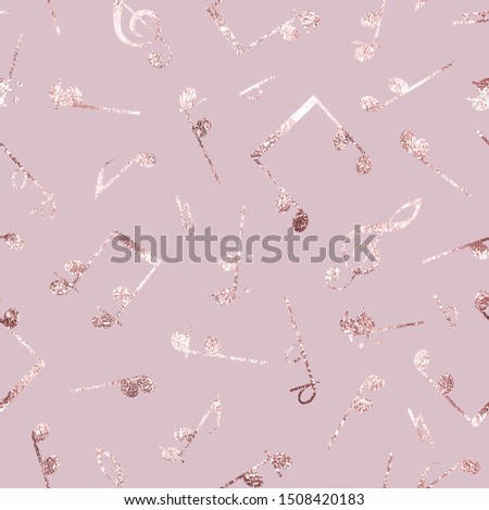 Elegant design musical notes. Seamless pattern. Notes on solid background golden glitter marble imitation rose gold. Beautiful music backdrop. Delicate pattern. Musical notes. Modern stylish texture