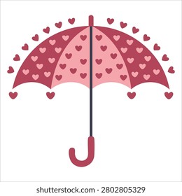 Elegant design of open pink umbrella with hearts rainy seasonal parasol protecting