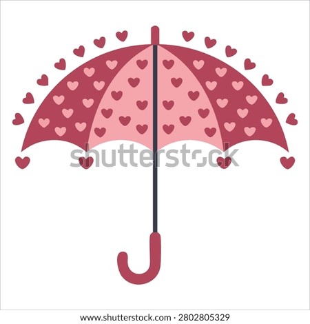 Elegant design of open pink umbrella with hearts rainy seasonal parasol protecting