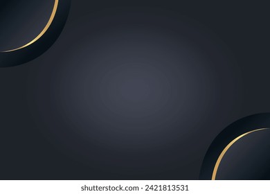 Patrón de diseño elegante de fondo abstracto negro con gradaciones geométricas oscuras y círculos amarillos dorados.ilustración vectorial