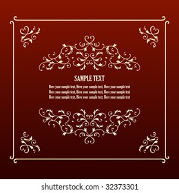 Elegant design square frame ecru floral on red background vector