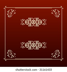 Elegant design square frame golden floral on red background illustration vector