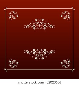 Elegant design square frame golden floral on red background vector