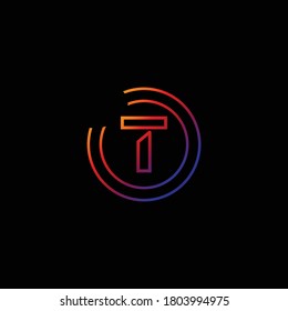 Elegant Design of T Alphabet .Purple And Pink Color Gradient Enclosure Logo Design For Letter T.Uppercase Letter T is Enclosed in Two Circle.Creative and Unique Logo Design For Letter T.