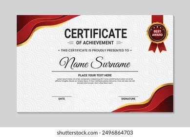 Elegant Design Template Certificate Achievement of White Background, modern elegant red and gold certificate certificate template