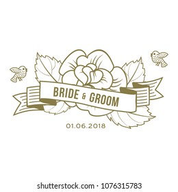 Elegant design templates for wedding card. Wedding logo for business sign, monogram identity for restaurant, boutique, cafe, hotel. Vector illustration isolated on white background.