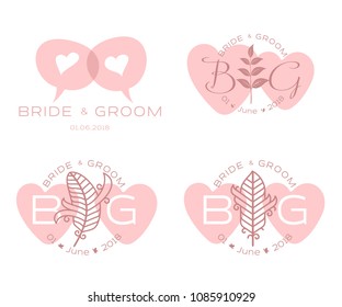 Elegant design templates for wedding card. Wedding logo for business sign, monogram identity for restaurant, boutique, cafe, hotel. Vector illustration isolated on white background.