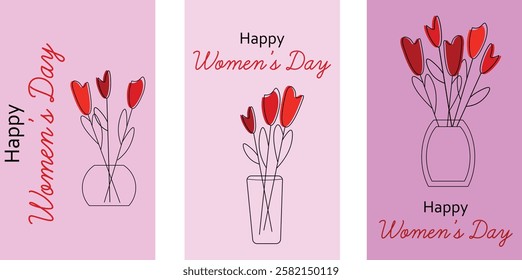 Elegant Design For Women Day Featuring Red Flowers And Delicate Typography.  Celebrate Women Day with a minimalist flower design and thoughtful typography, ideal for greetings or celebratory materials