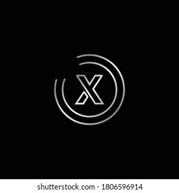 Elegant Design of X Alphabet . Silver Enclosure Logo Design For Letter X. Uppercase Letter X is Enclosed in Two Circle. Modern and Unique Logo Design For Letter X.