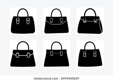 Elegant designer handbag silhouette and line art vector illustration, perfect for fashion and accessory designs. Ideal for creating stylish, modern, and trendy visuals.