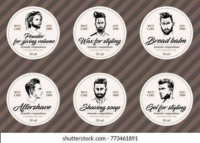 Elegant designer labels - care for the beard and hair, used in the barber shop.
