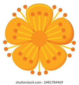 Elegant and Detailed Flat Icon Illustration of a Myrtle Flower in Full Bloom