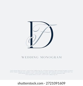 Elegante logotipo de monograma de boda de iniciales entrelazadas DF
