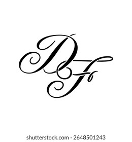 Elegante DF Monograma Logo em Preto Script - Luxo Caligrafia Design Inicial no Fundo Branco