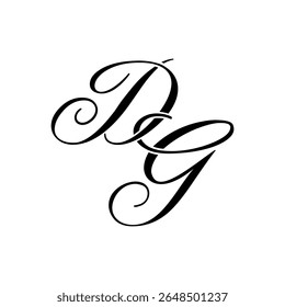Elegante logotipo de monografia DG em preto script - Caligrafia de luxo Design inicial em fundo branco