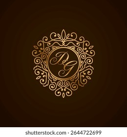 Elegant DG Monogram Logo with Golden Ornamental Frame on Dark Background – Luxury Initial Design