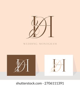 Elegant DH HD monogram wedding logo design, perfect for a couple's special day