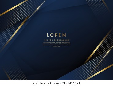 Elegant diagonal blue luxury background with lines golden border. Template premium award design. Vector illustration