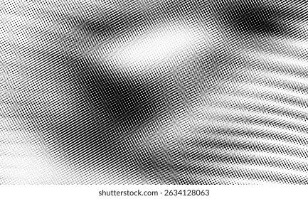 Elegantes líneas de puntos diagonales de medio tono: patrón de onda abstracto en blanco y negro con fondo de textura grunge degradado.
