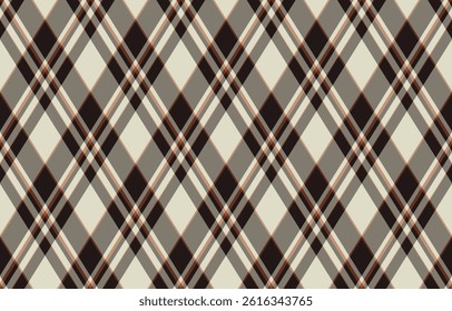 Elegant diagonal plaid pattern in beige, brown, and dark brown. Perfect for textile design, apparel, website backgrounds, and stationery.