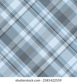 Elegant diagonal plaid pattern in cool blue and gray tones.  Perfect for textile design, apparel, website backgrounds, or stationery.