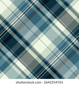 Elegante padrão xadrez diagonal em azuis frios e cremes.  Perfeito para design têxtil, fundos de site, ou embalagem elegante.