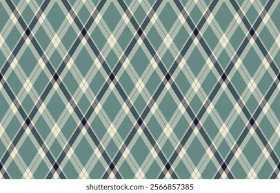 Elegant diagonal plaid pattern in muted teal, cream, and gray tones.  Perfect for textile design, website backgrounds, or stationery.