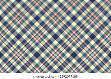 Elegant diagonal plaid pattern in muted blues, creams, and pinks. Perfect for textile design, website backgrounds, or packaging.